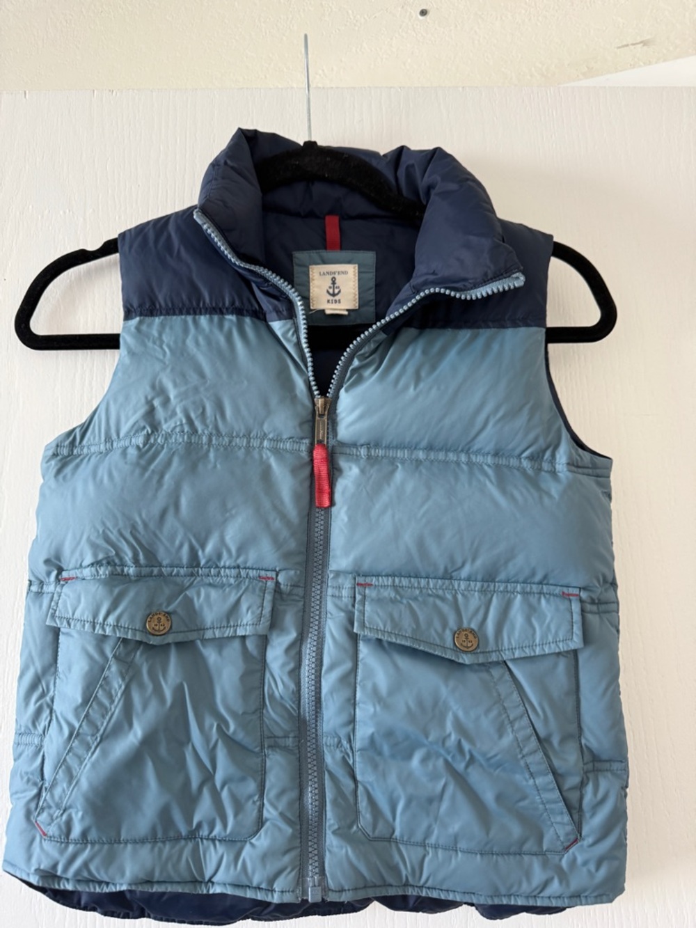Lands' End Kids Navy and Light Blue Puffer Vest
